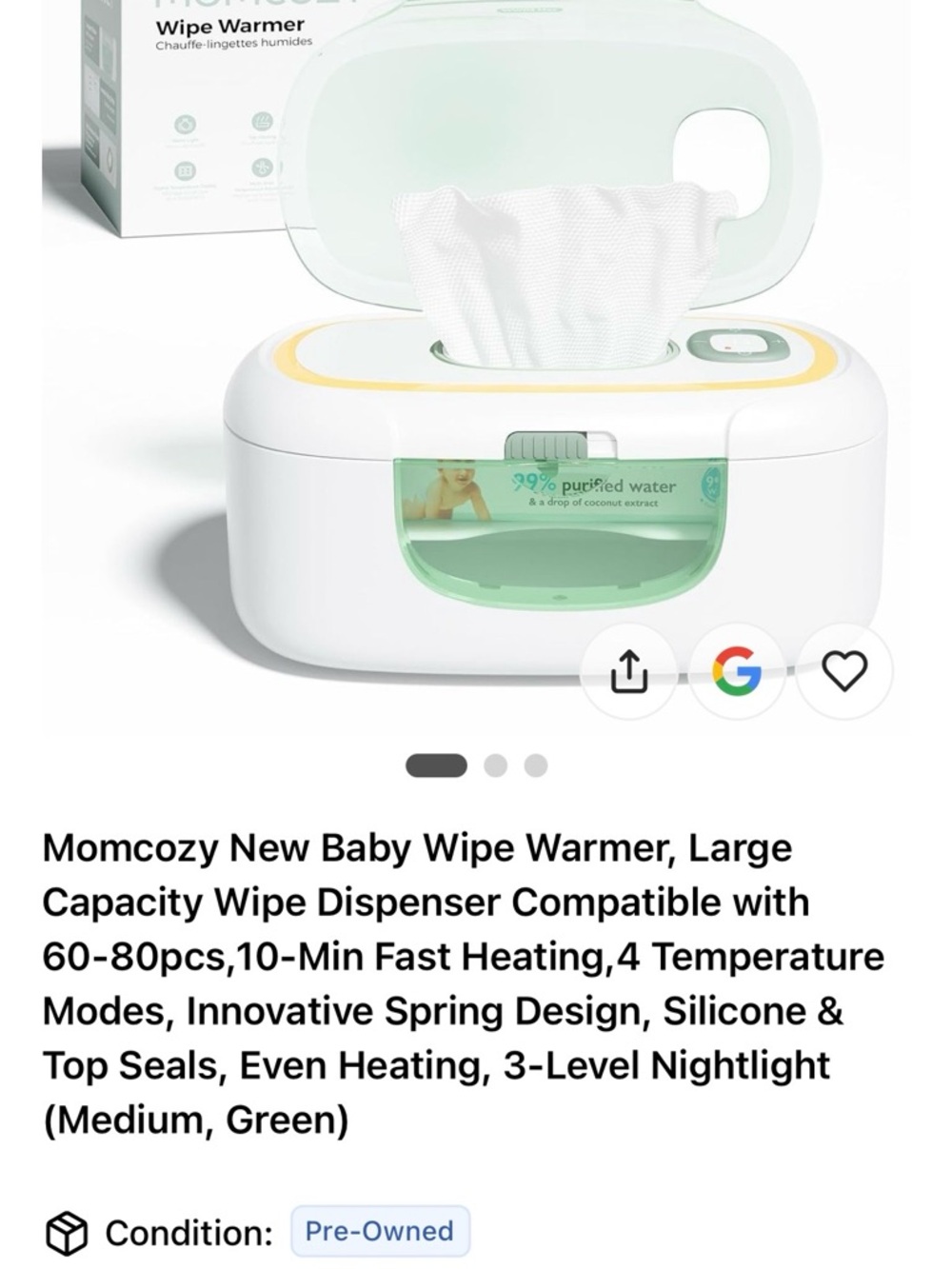 Momcozy Baby Wipe Warmer - Green